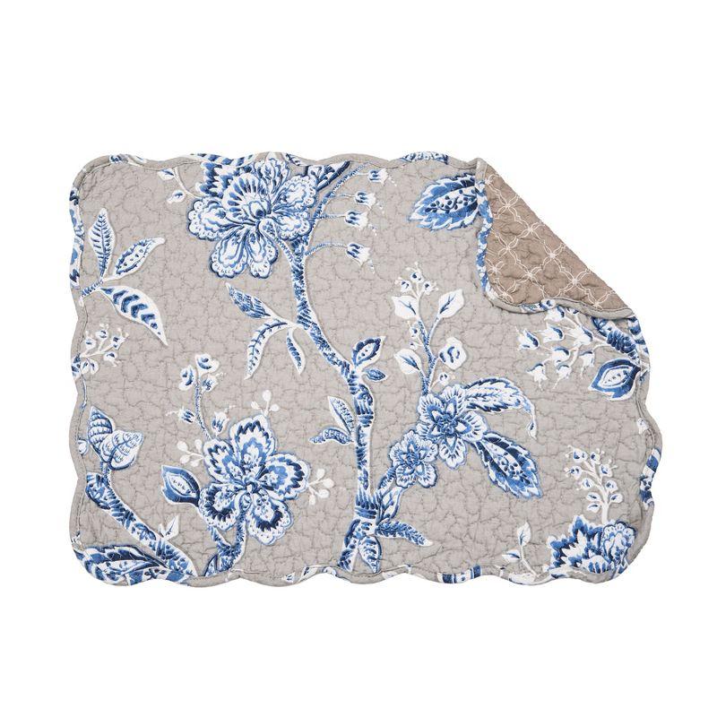 Addison Blue and Beige Cotton Quilted Reversible Placemats Set of 6