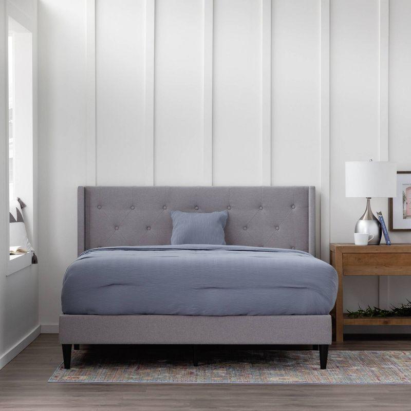 Isabella Twin Gray Upholstered Platform Bed with Tufted Headboard