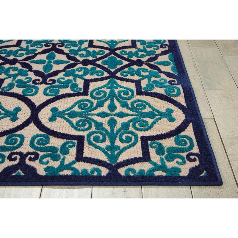 Nourison Aloha Moroccan Trellis Flatweave High-Low Indoor Outdoor Area Rug Navy 3'6" x 5'6"