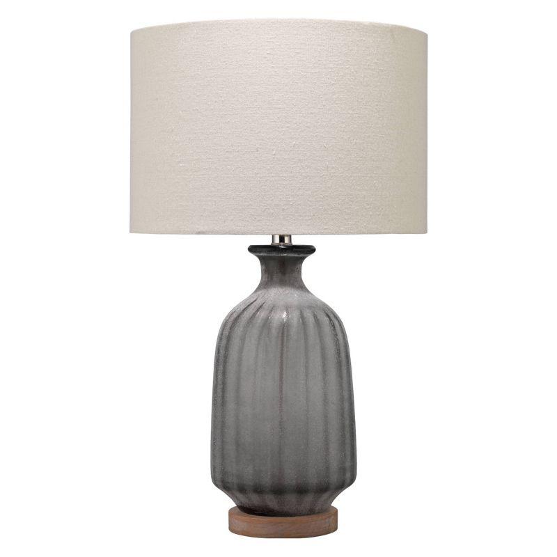 Gray Frosted Glass Table Lamp with Linen Shade