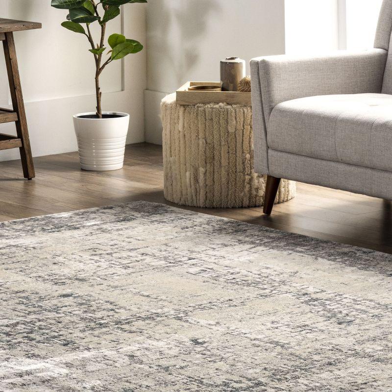 Ivory and Gray Abstract Synthetic Area Rug, 9' x 12'