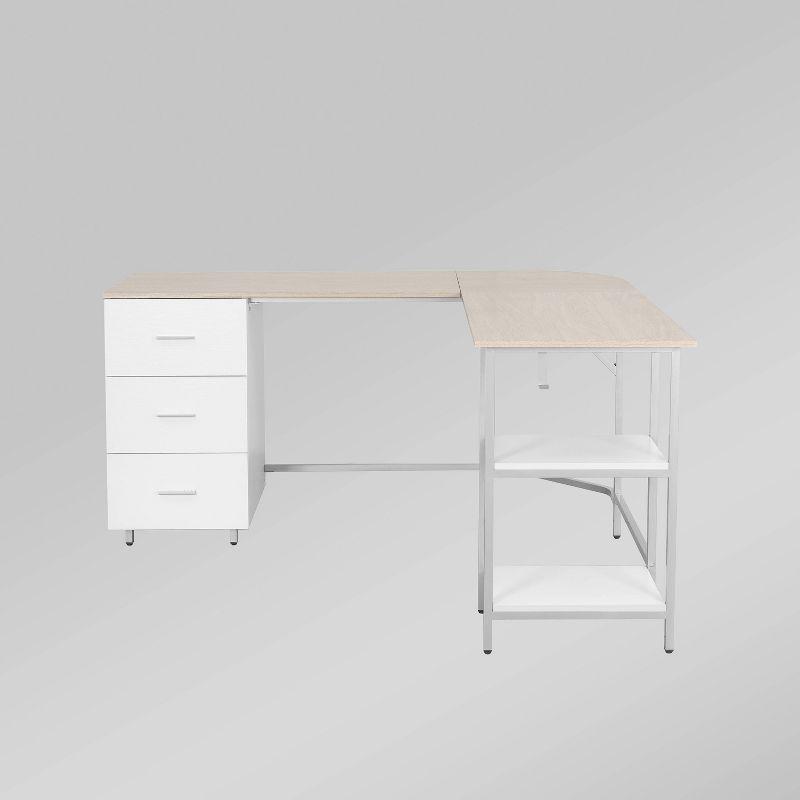 L Shape Home Office Two-Tone Desk with Storage - Techni Mobili