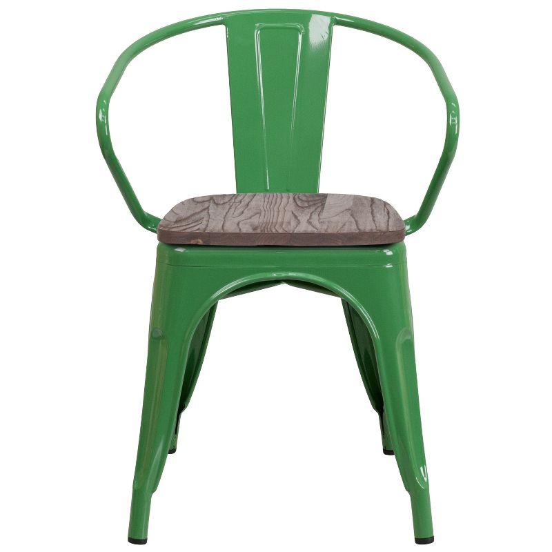 Flash Furniture Green Metal Chair with Wood Seat and Arms
