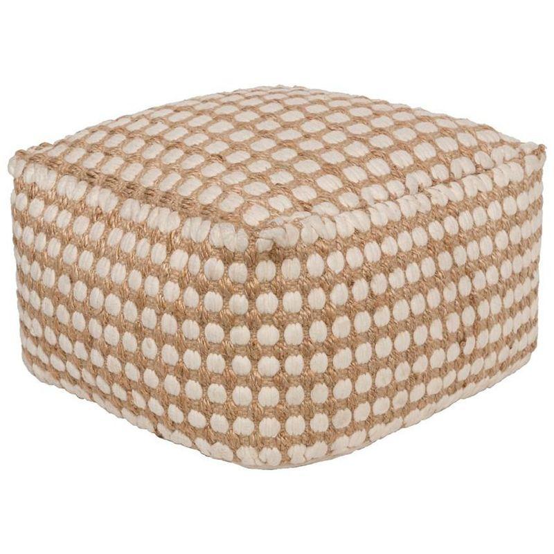 Natural Fiber White and Beige Woven Pouf