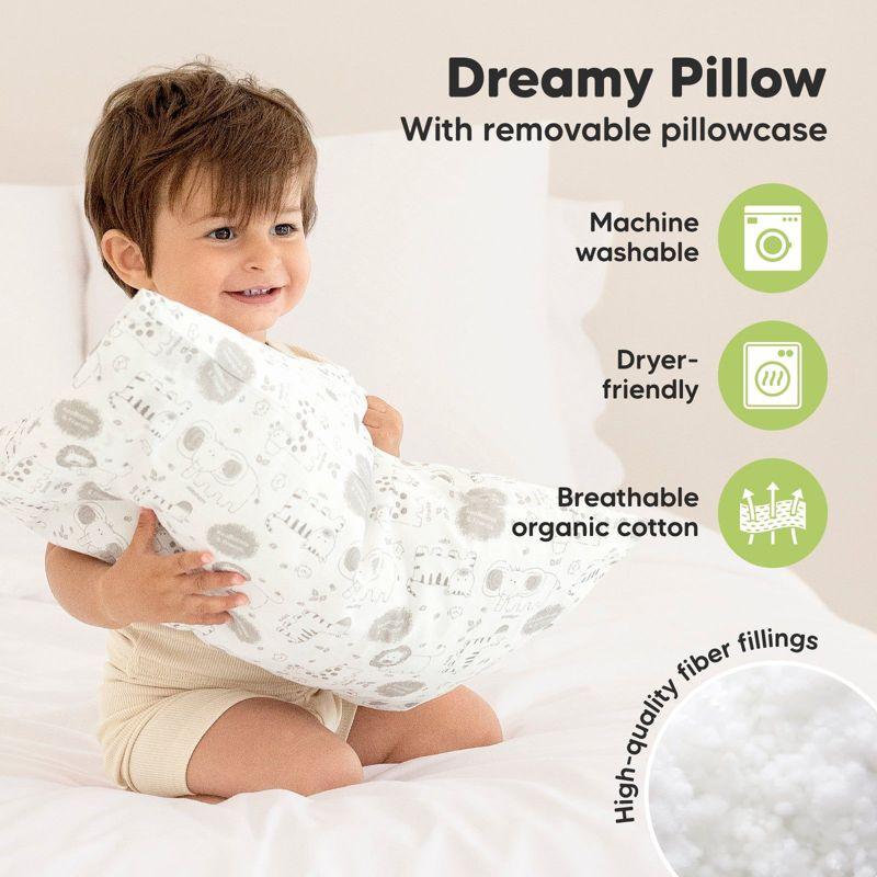 KeaBabies Toddler Pillow with Pillowcase, 13X18 Soft Organic Cotton Toddler Pillows for Sleeping, Kids Travel Pillow Age 2-5 (KeaSafari)