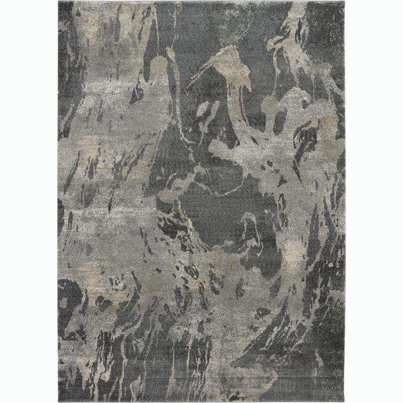 Beige and Grey Abstract Stain-Resistant Synthetic Area Rug