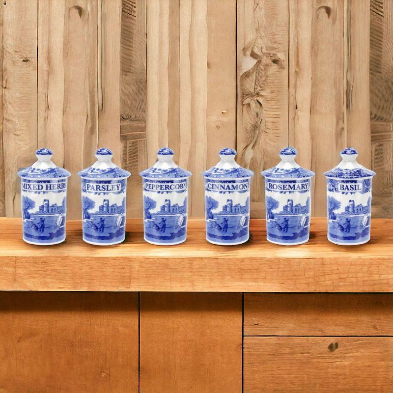 Spode Blue Italian Spice Jars, Set of 6