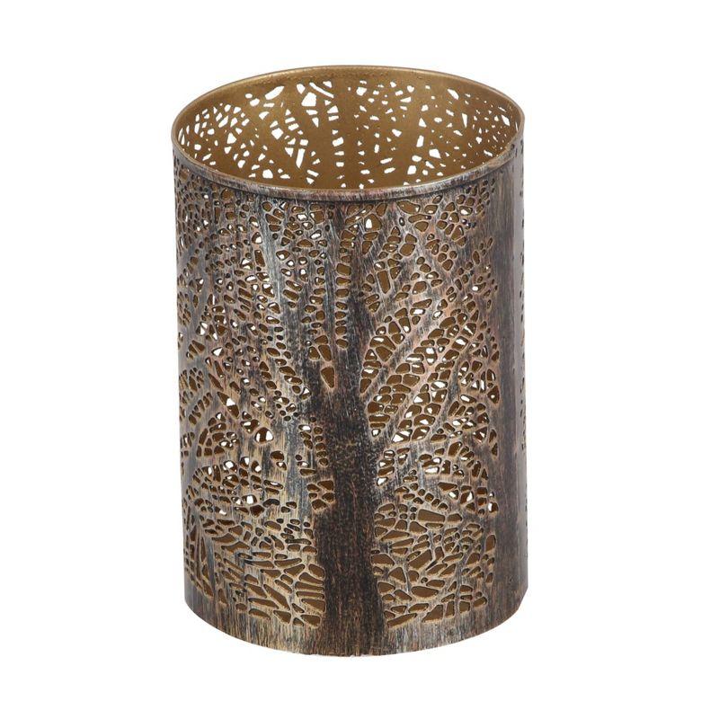 Set of 3 Leafy Cylindrical Contemporary Metal Candle Holders - Olivia & May