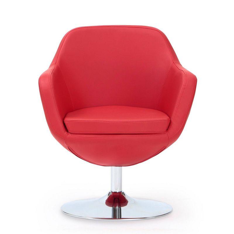 Polished Chrome Red Faux Leather 27" Swivel Egg Accent Chair