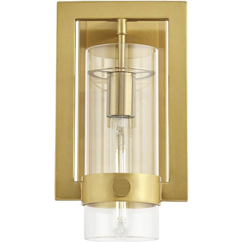 Possini Euro Design Derina Modern Wall Sconce Warm Gold Metal Hardwire 7" Fixture Clear Glass Shade for Bedroom Bathroom Bedside