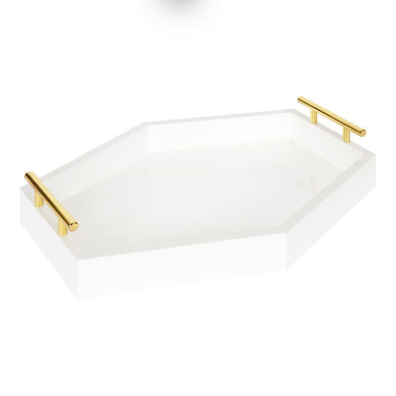 White and Gold Rectangular Wood Decorative Tray