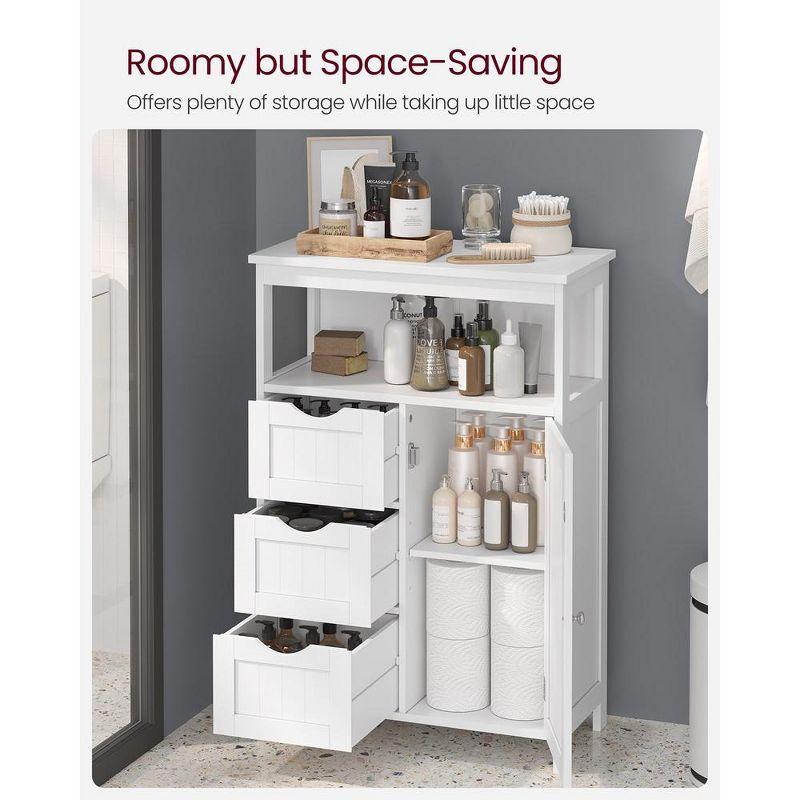 VASAGLE Bathroom Floor Storage Cabinet, Bathroom Storage Unit with 3 Drawers, Bathroom Cabinet Freestanding, Adjustable Shelf ,White