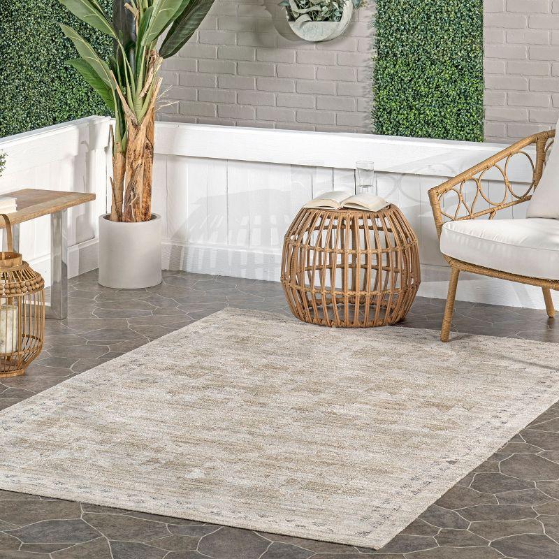 Aine Beige Geometric Washable Synthetic Square Area Rug