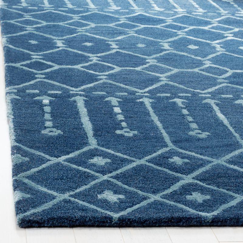 Navy and Silver Tufted Wool Runner Rug