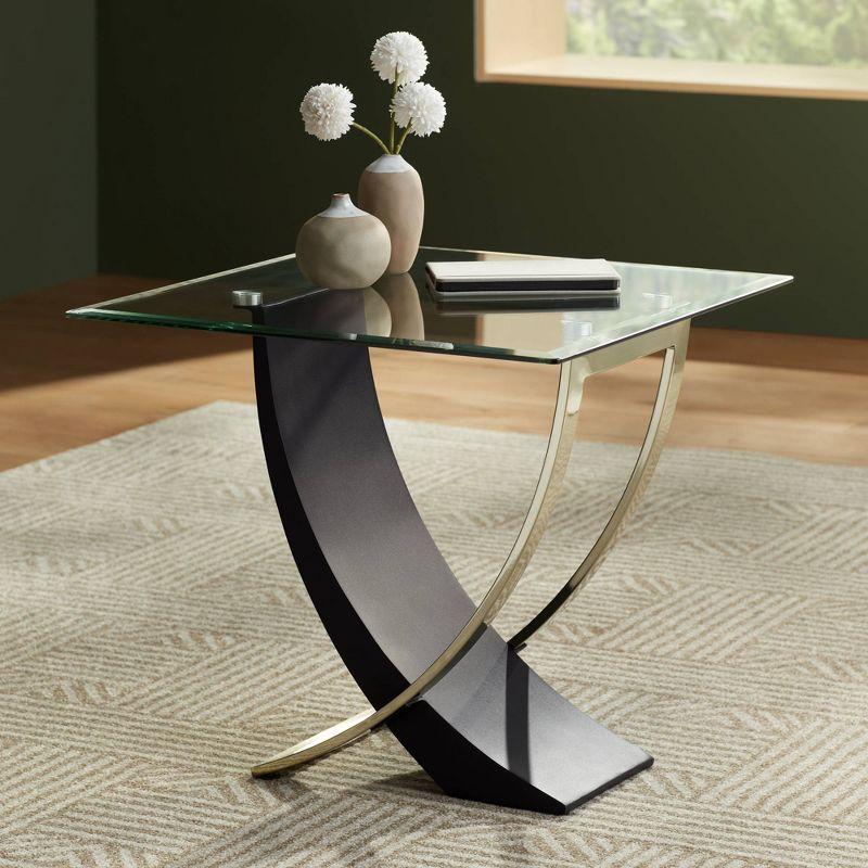 Modern Black and Gold Square Glass Top End Table