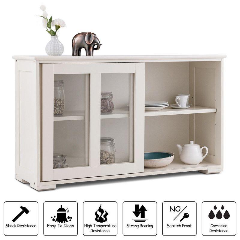 Off-White MDF Kitchen Storage Cabinet with Glass Sliding Doors