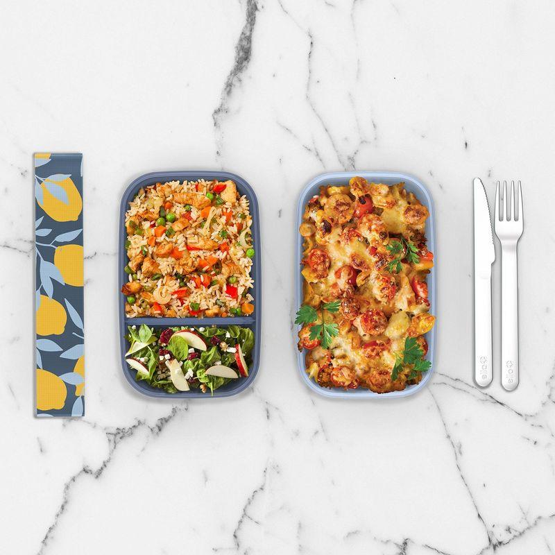 Ello 2pk Plastic Lunch Stack Food Storage Container Blue: Freezer, Dishwasher & Microwave Safe, Includes Utensils & Strap