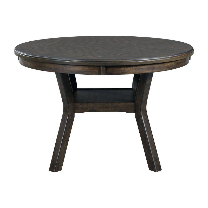 Walnut Round Table with Gray Upholstered Chairs Dining Set