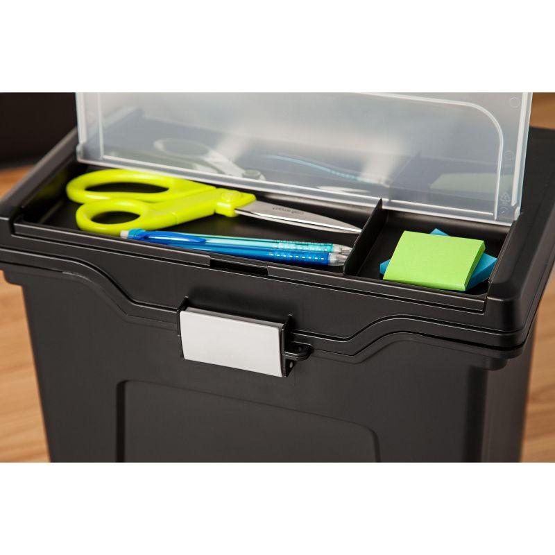 IRIS USA File Box Portable File Organizer Plastic File Box for Letter File w/ Organizer-Lid, Black 1 Pack