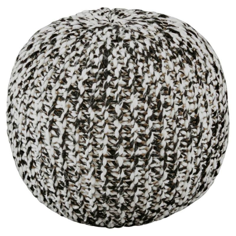 Latricia 17.5" Black and White Hand-Knitted Pouf