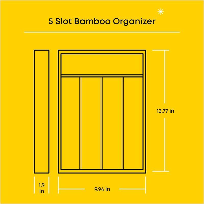 JoyJolt Bamboo 5 Slot Flatware Drawer Organizer for Kitchen Utensils