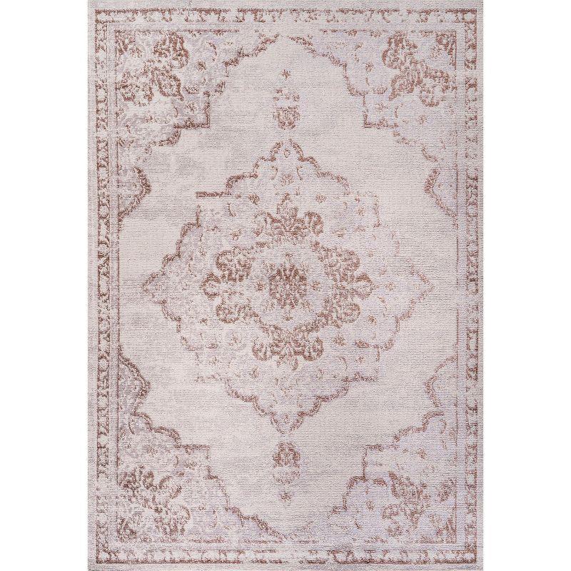 8'x10' Alhambra Ornate Medallion Modern Area Rug, Cream/Red - JONATHAN Y