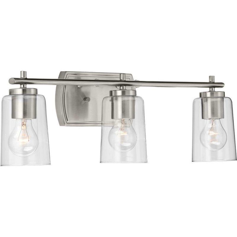 Progress Lighting Adley 3-Light Bath Vanity in Brushed Nickel with Clear Glass Shades