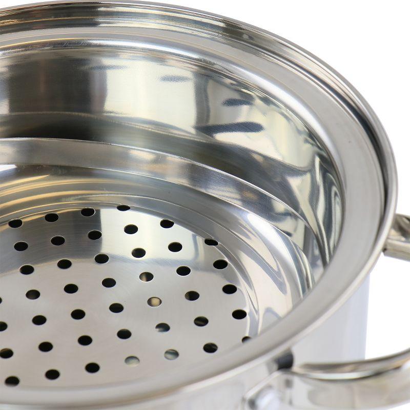 Stainless Steel 5-Quart Pasta Pot with Strainer Lid and Steamer Basket