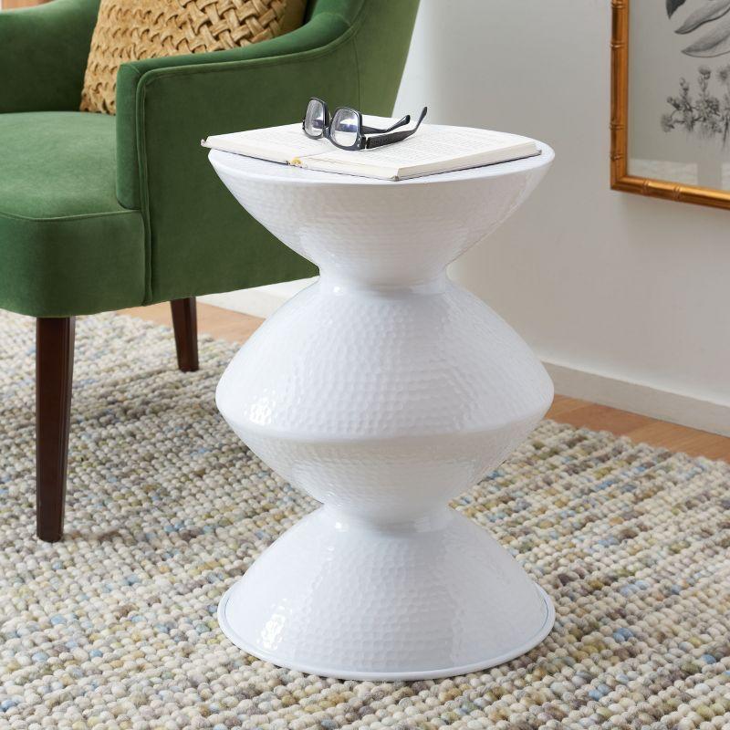 White Round Wood and Metal Accent Table