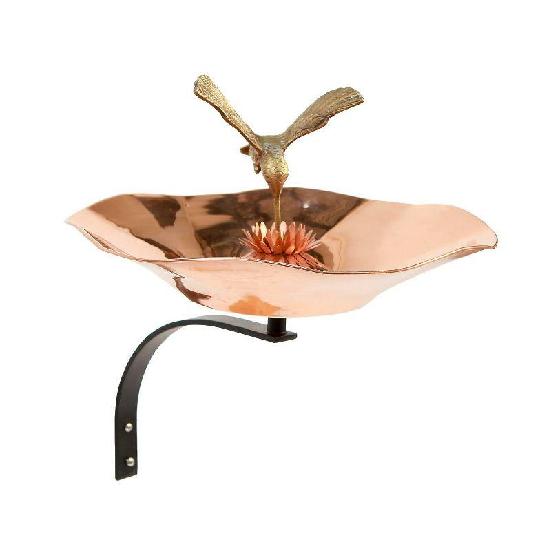 Copper Plated Hummingbird Birdbath with Wall Mount Bracket