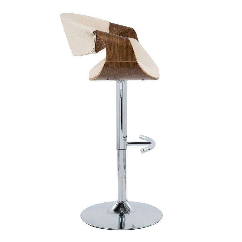 Beige Adjustable Swivel Barstool with Walnut Armrests and Chrome Footrest