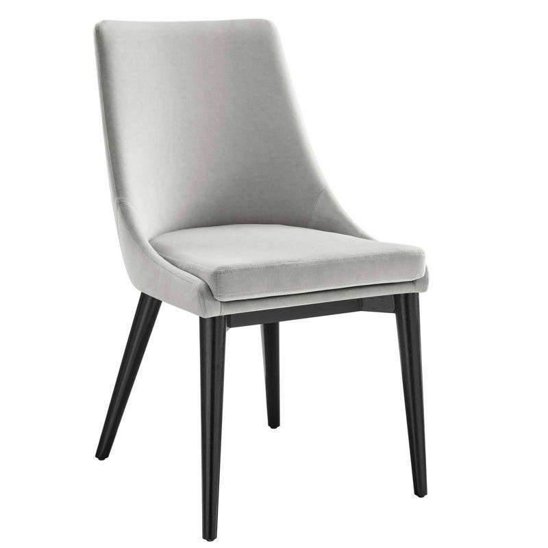 Luxe Minimalist Light Gray Velvet & Wood Side Chair