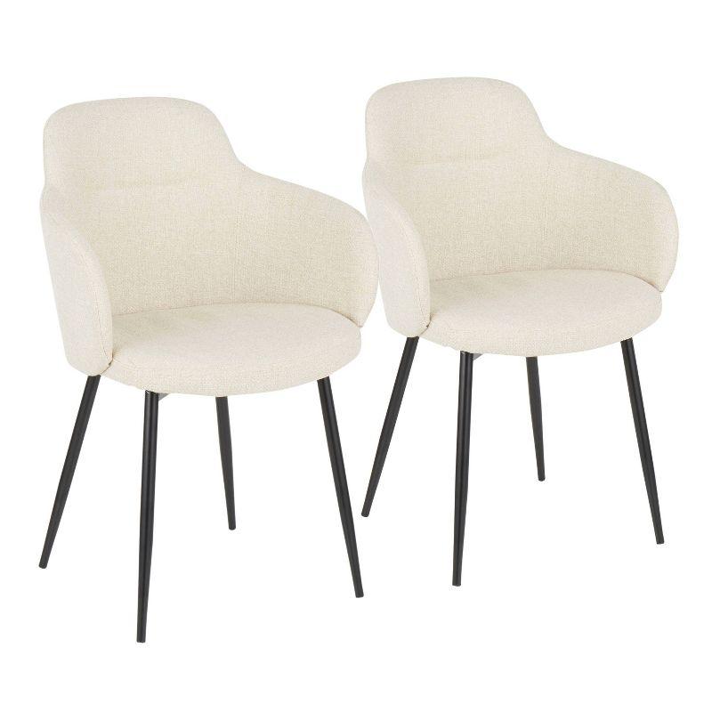 Cream Upholstered Armchair with Black Metal Legs, Set of 2