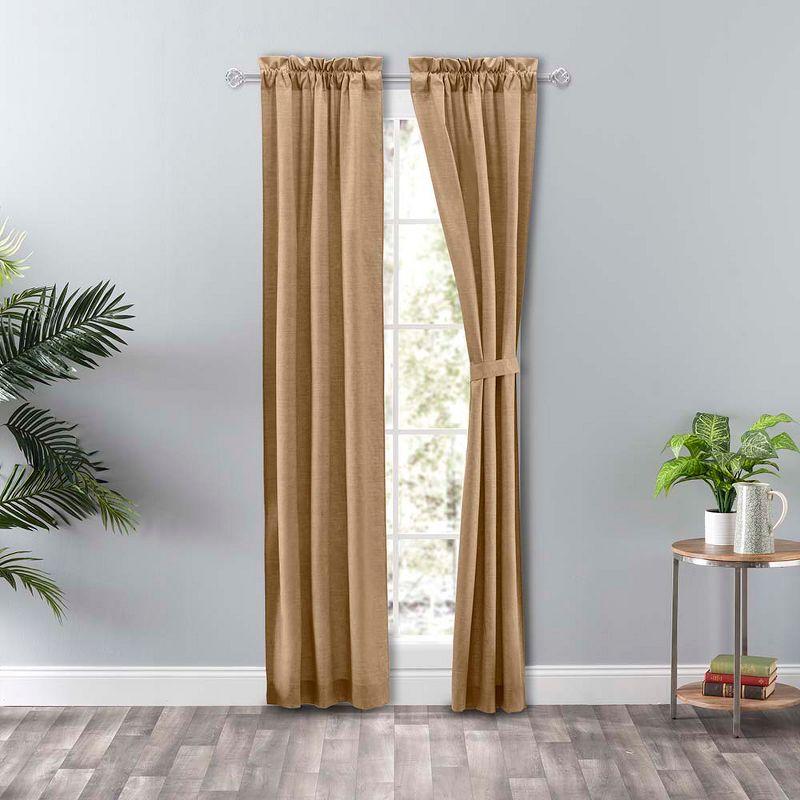 Tan Light-Filtering Cotton Polyester Rod Pocket Curtains