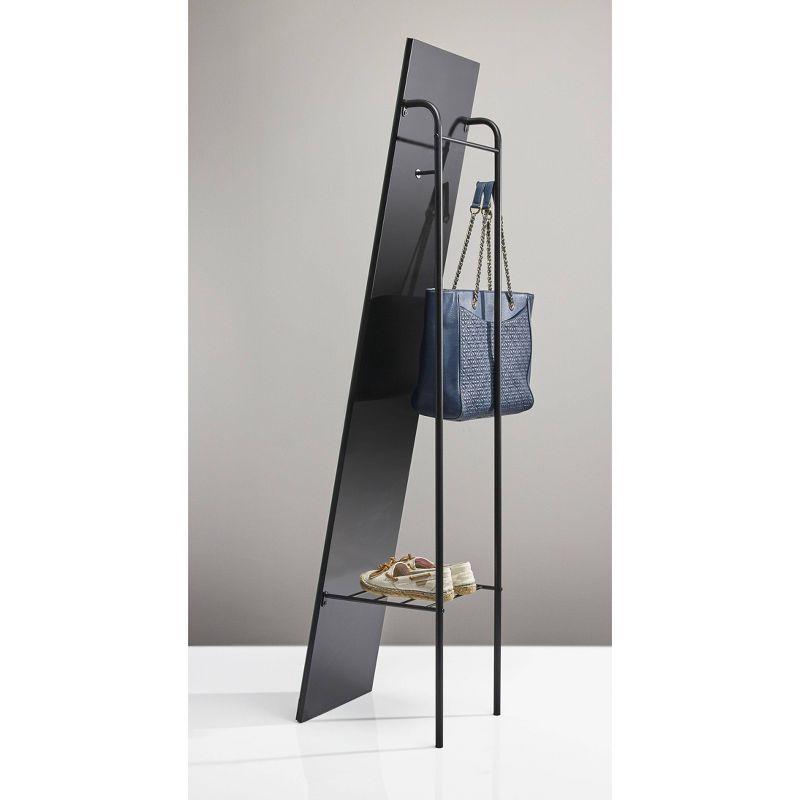 Tillie Floor Mirror - Adesso: Freestanding, Matte Black with Coat Hooks & Storage Shelf