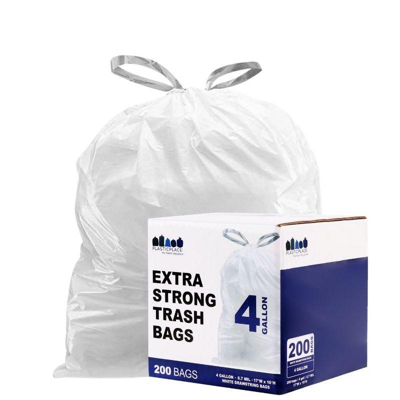 Plasticplace 4 Gallon White Drawstring Garbage Bags (100 Count)