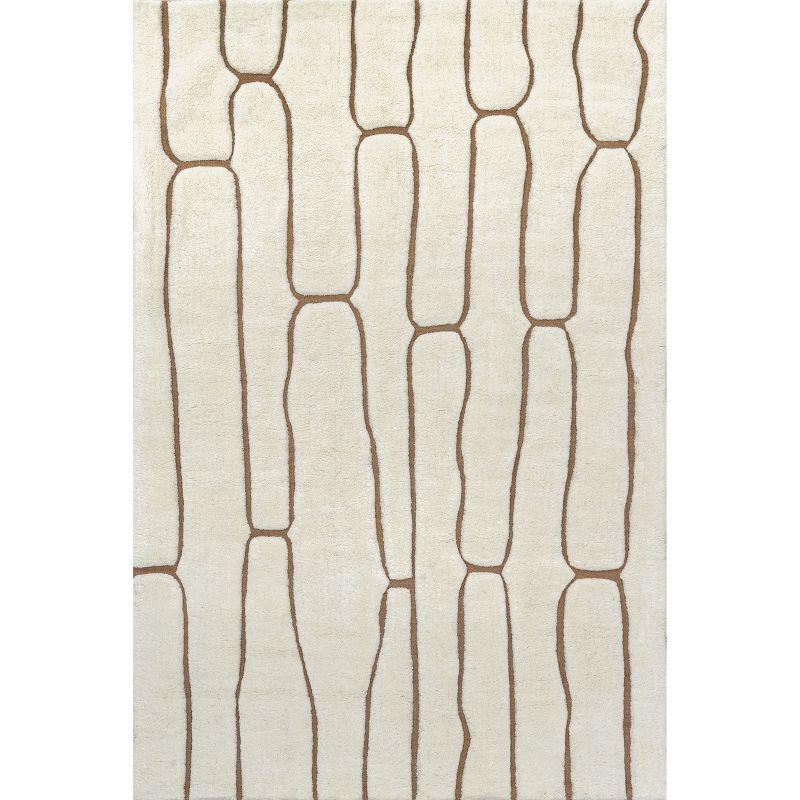 Nazco Cream and Brown Wool Abstract Area Rug