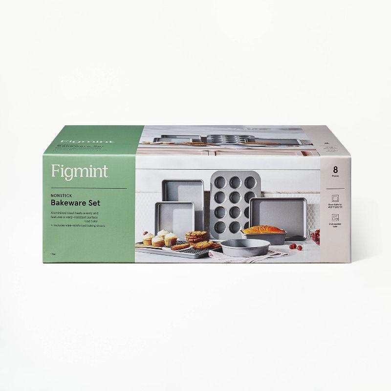 8pc Nonstick Bakeware Set Gray - Figmint™: Figmint Kitchen Baking Set, PTFE-Free, Oven & Dishwasher Safe, 450°F Limit