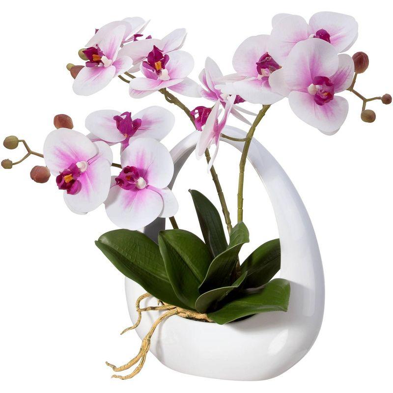 Dahlia Studios Potted Faux Artificial Flowers Realistic Pink White Phalaenopsis Orchid in Pot Home Decoration Living Room 13" High