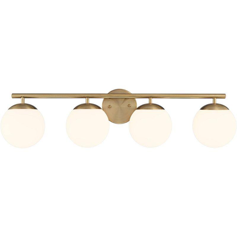 Soft Gold 33" Modern Wall Light with Frosted Globe Shades