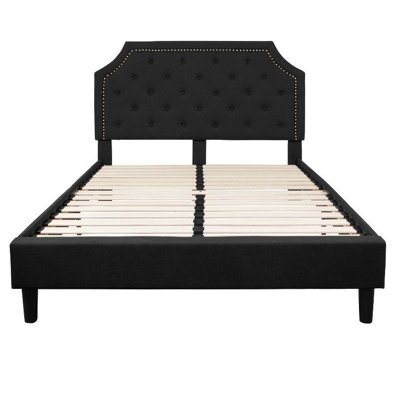 Elegant Queen Black Tufted Upholstered Bed with Gold Nailhead Trim