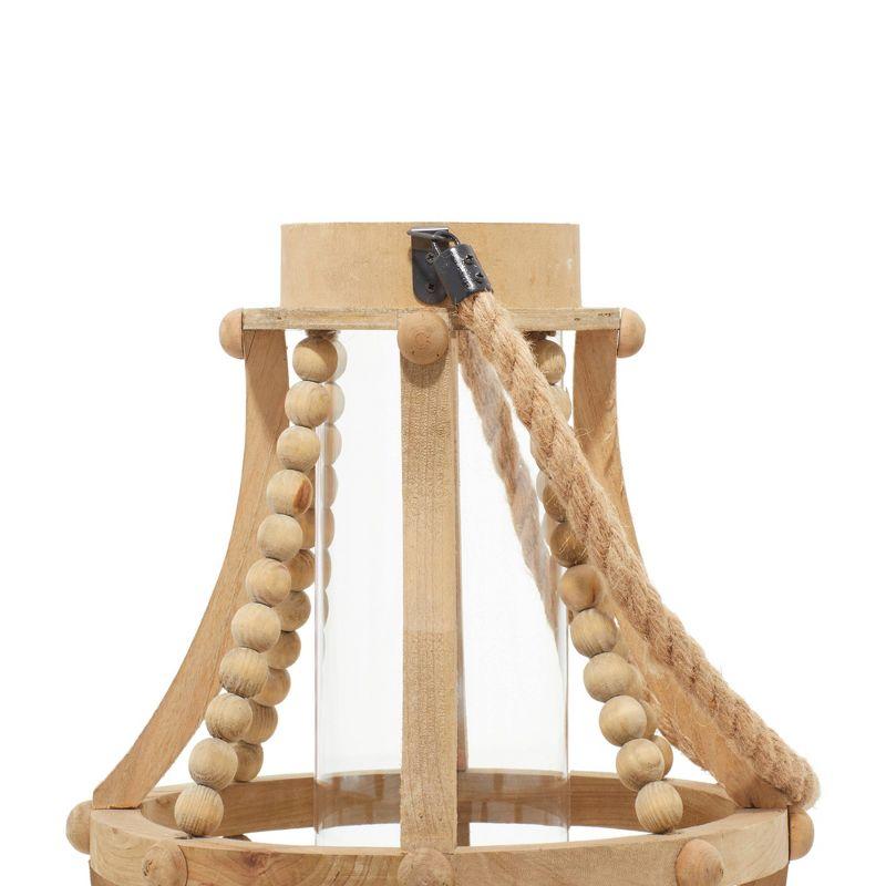Olivia & May 16" x 10" Rustic Wood/Glass Candle Holder with Rope Handle Beige : Wooden Lantern, Tall Pillar Style