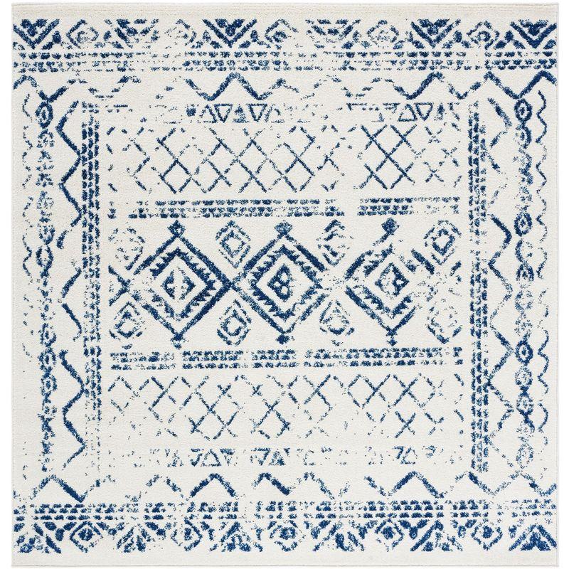 Navy and Ivory Hand-knotted Square Synthetic Area Rug