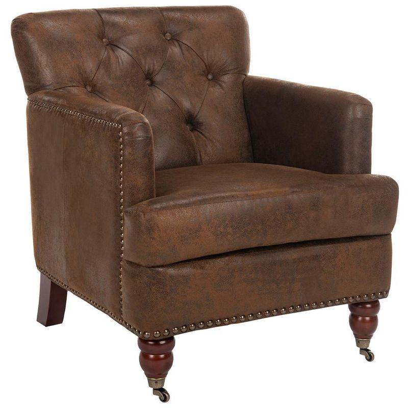 Contemporary Modern Brown Leather and Wood Accent Chair