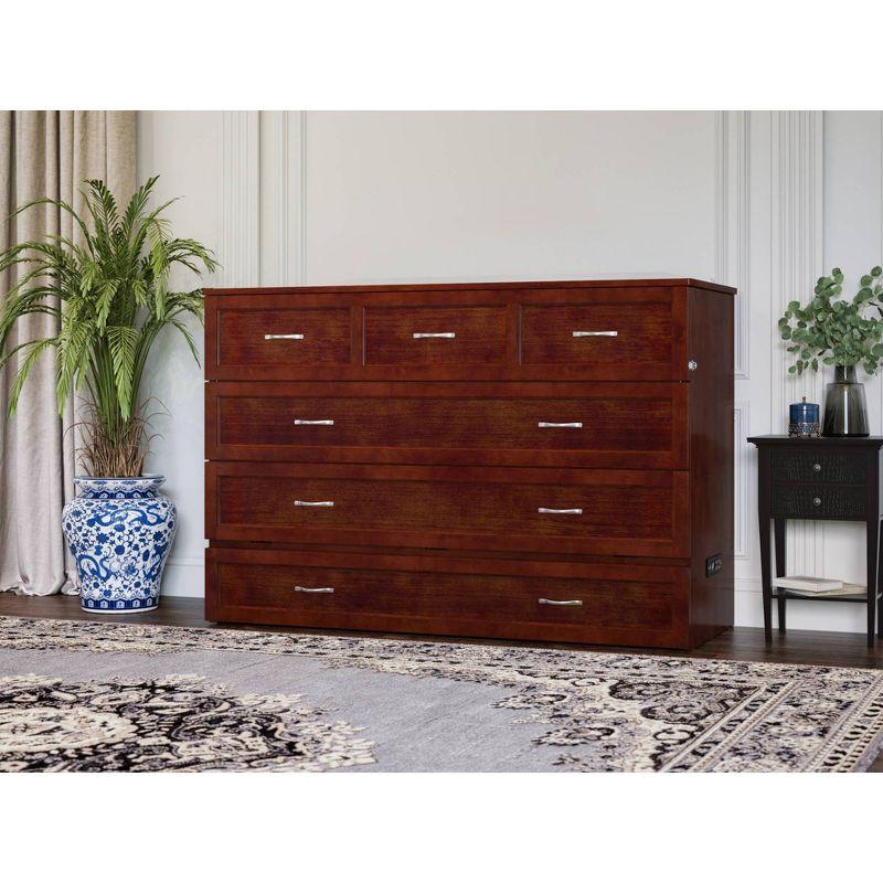 Queen Northfield Murphy Bed Chest Walnut - AFI: Hardwood Frame, Built-In USB Ports & Storage Drawer