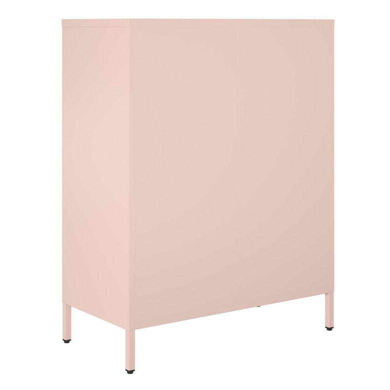 RealRooms Shadwick 4 Door Metal Locker Style Accent Storage Cabinet, Pale Pink