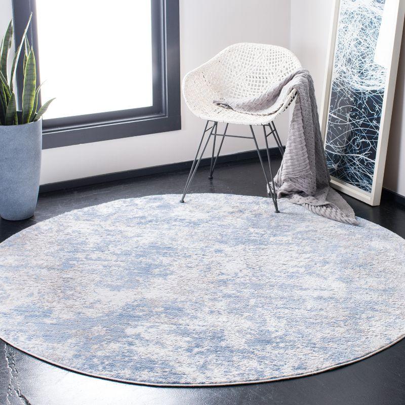 Amelia 9' Round Grey/Blue Abstract Synthetic Area Rug