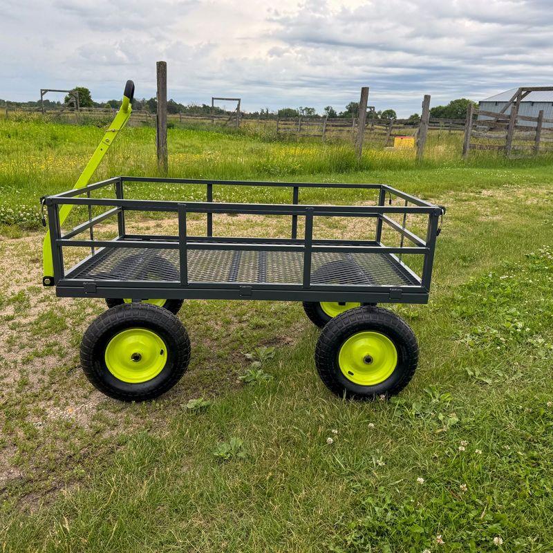 Yard Tuff Jumbo Wagon Heavy Duty Steel Mesh Deck Utility Outdoor Yard Cart, 1400 Capacity Haul with Large Stable Tires, 34 x 52 Inch, Gray/Green