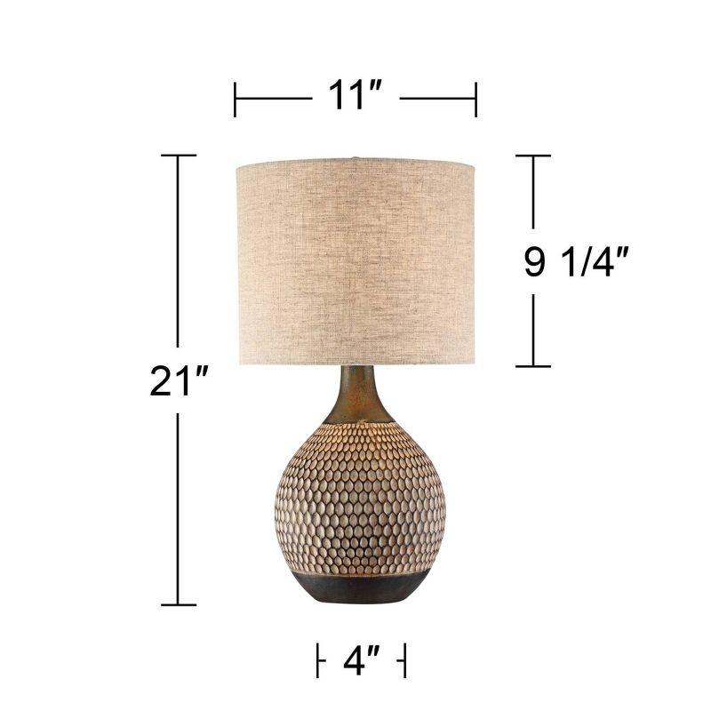 360 Lighting Emma Modern Mid Century Accent Table Lamp 21" High Wood Brown Ceramic Oatmeal Drum Shade for Bedroom Living Room Bedside Nightstand Home