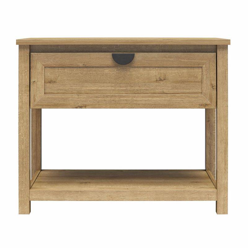 Natural Wide Oak 1-Drawer Nightstand with Open Shelf